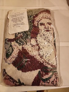 VTG Avon Christmas Curl Up W/ Santa Throw Blanket Tapestry 57"x48" 100% Cotton - Picture 1 of 3
