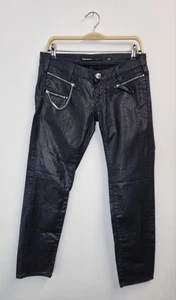 MISS SIXTY 60 RADIO JEANS Denim Recubierto Tiro Bajo Cadena Detalle Cremallera Negro W30-L30 - Imagen 1 de 11