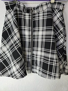Hot Topic Skirt Womens Medium Black White Plaid Zip Front Pockets Stretch Punk - Bild 1 von 8