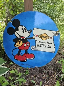 Letrero de gasolinera de porcelana vintage 1936 Sunoco de doble cara 24" - Imagen 1 de 9