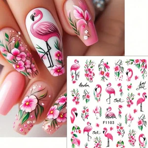 Nail Art Sticker Aufkleber Flamingo Blüte Rosa Tropisch Sommer Party Design - Bild 1 von 2