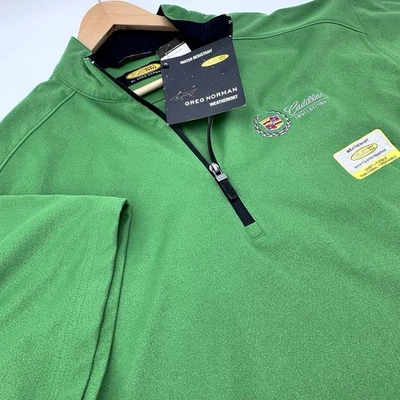 Cadillac de golf Greg Norman para hombre talla L tejido contra la lluvia verde 1/4 cremallera Foto 1 de 4