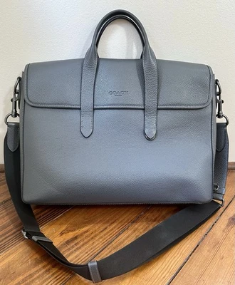 Maletín Coach Sullivan Portfolio Signature para computadora portátil de cuero gris Foto 1 de 4