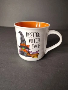 "Resting Witch Face"Gnome Cobwebs & Cauldrons Coffee / Tea Mug Orange Halloween - Picture 1 of 5