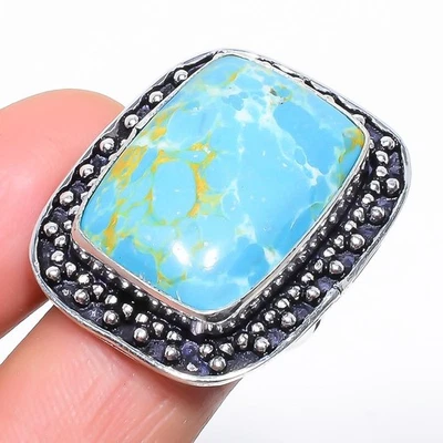 Ювелирные изделия меди ларимар драгоценный камень 925 пробы кольцо размер 8 u921 - Изображение 1 из 4