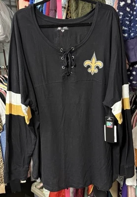 NFL New Orleans Saints Mujer Talla Grande 3X Manga Larga 1/4 Corbata Frontal Camisa $45 Foto 1 de 4