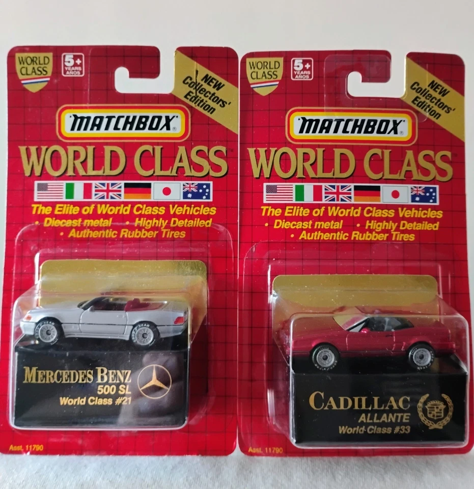 Lote de 2 autos Matchbox Clase Mundial 1993 vintage Mercedes 500SL, Cadillac Allante Foto 1 de 4