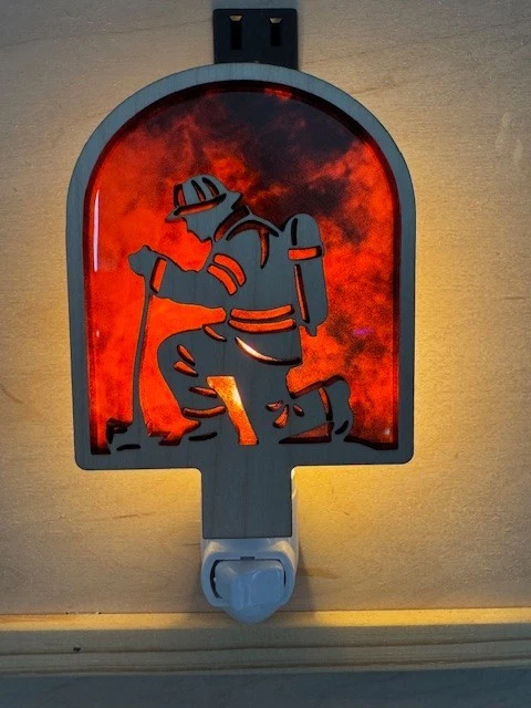 Handcrafted Firefighter Praying Night Light – Laser Cut Wood & Transparent Flex - Image 1 of 1