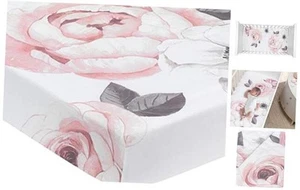 Floral Garden Pink/White Watercolor Cotton Baby Fitted Crib Sheet - Picture 1 of 7