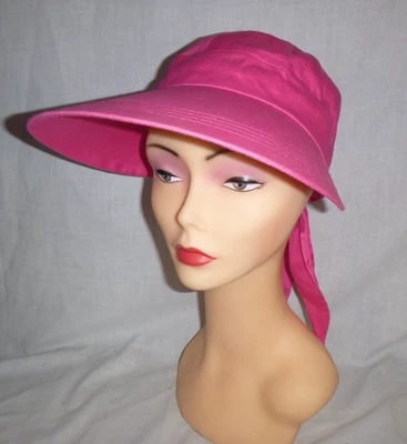 NOS Vtg 70s 100% Cotton Wide Brim Sun Hat Bright PINK Bow in Back - Image 1 of 4
