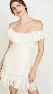 Nuevo con etiquetas. IMMERMANN Hombro Descubierto Volantes Plisado Lino Mezcla Seda Mini AU 3 US 10 - Imagen 1 de 14