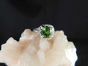2,37 ct. Anillo de peridoto de corte cojín estilo Art Deco filigrana de plata de ley - Imagen 1 de 8