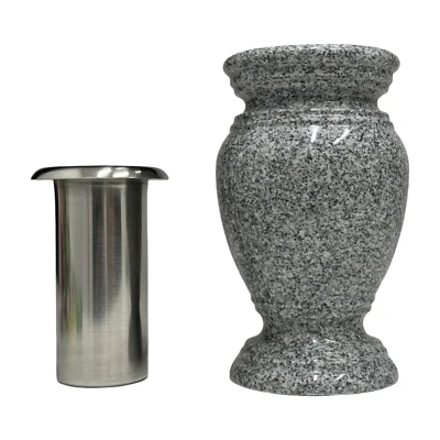Florero Memorial Cemetery - Jarrón de granito real con interior de acero inoxidable Foto 1 de 4