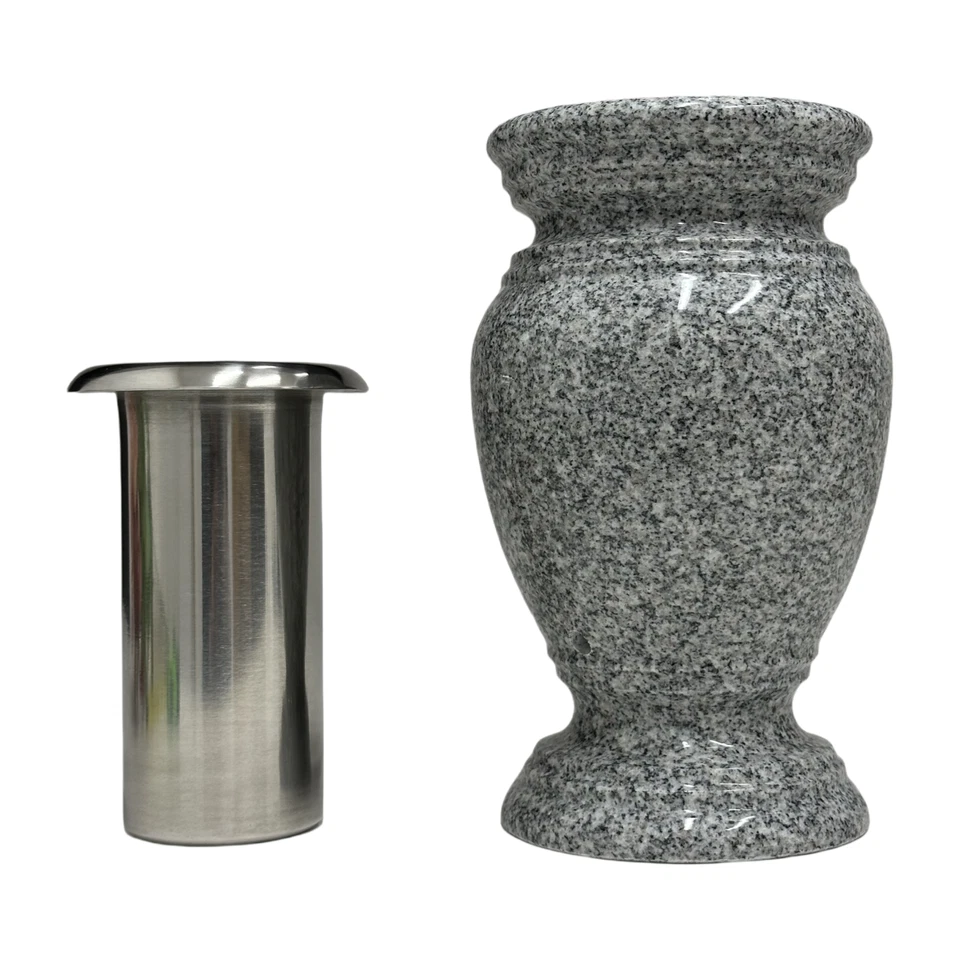 Florero Memorial Cemetery - Jarrón de granito real con interior de acero inoxidable Foto 1 de 4