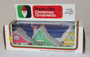 Vintage Lot 3 Boxed Paper House Christmas Tree Ornament Double Glo - Picture 1 of 14