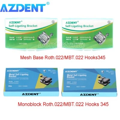 Стоматологические ортодонтические самолигирующиеся кронштейны Roth.022 крюк 345 сетчатое основание/моноблок - Изображение 1 из 4