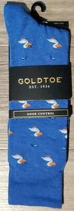 Gold Toe Mens Fashion Crew Odor Control Dress Socks Pelicans & Fish Blue 6-12.5 - Picture 1 of 4