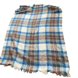 James Pringle Stewart Blue Tartan Plaid Throw Mohair Wool Vintage Warmer Blanket - Picture 1 of 12