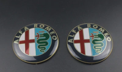 2pcs 74mm Alfa Romeo Gold Front Hood Rear Boot Trunk Emblems Badges Stickers - image 1 of 2