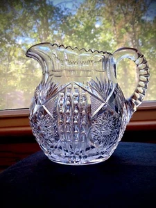 ABP Libbey “New brilliant” American Cut Glass Water Pitcher Bulbous Prism - Picture 1 of 14