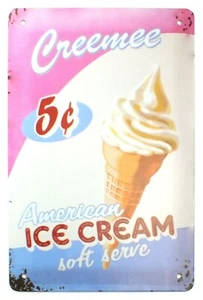 American 1950's Ice Cream Vintage Retro Cafe Metal Wall Sign Plaque 30 x 20 cm - Picture 1 of 1