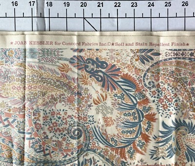 Joan Kessler For Concord Fabrics Paisley Floral Muted Blue Coral Sage Green 56"W - Image 1 of 4