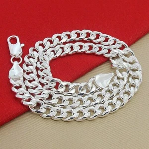 Elegante collar de cadena de eslabones cubanos de plata 925 de 10 mm de 20 pulgadas de alta calidad - Imagen 1 de 3