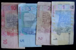 Ukraine 1 ; 2 ; 5 ; 10 Hryvnia / Hryven sign. Arbuzov circulated banknotes - Picture 1 of 2