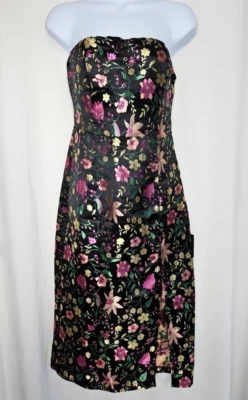 Vestido Midi Lulus Make a Move Preto Floral Jacquard Sem Alças Cetim Tamanho XS Novo com etiquetas - Imagem 1 de 4