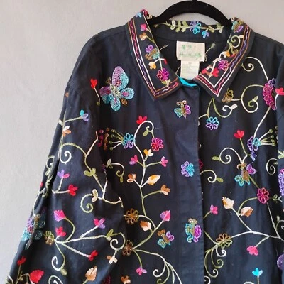 Quacker Factory Embroidered Boho Black Jacket Beaded Sequin Funky Plus sz 2X - Image 1 of 4