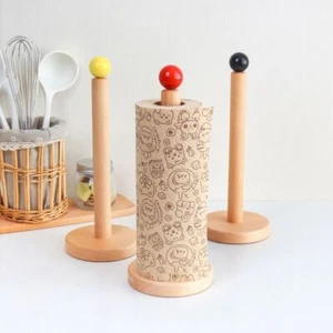 Roll Paper Holder Napkins Rack Wood Paper Towel Holder Tissue Vertical Stand - Picture 1 of 16