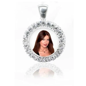 Pendente con Foto Personalizzata Argento 925 Cerchio con Zirconi L - Picture 1 of 2