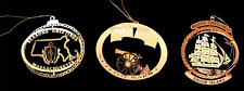 3 Gold Plated Ornaments 3D Lazer Cut Christmas Rhode Island, Mass., War Canon