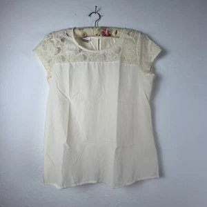 Van Heusen Womens Cap Sleeve Ivory Lace Top Blouse Size Medium Round Neck - Picture 1 of 9