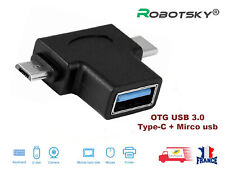 2en1 Type-C Male et Micro USB Vers USB 3.0 Femelle OTG Convertisseur Adaptateur