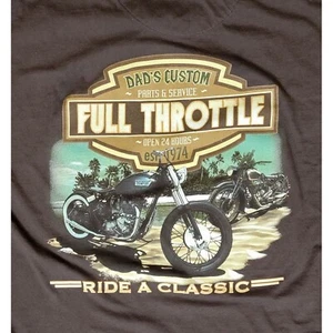 Brown Full Throttle T-Shirt Ride A Classic Motorcycle Mens XXL Newport Blue - Picture 1 of 8
