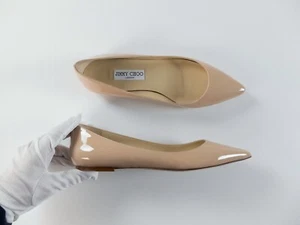 JIMMY CHOO Alina powder pink patent leather ballet flats Size 8.5 / 38.5 NWT - Picture 1 of 9