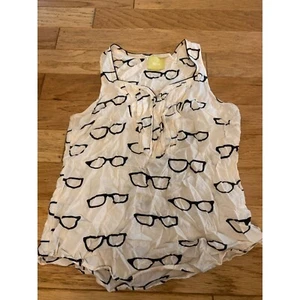 Blusa para mujer Maeve Anthropologie beige sin mangas con estampado de gafas talla 2 - Imagen 1 de 8