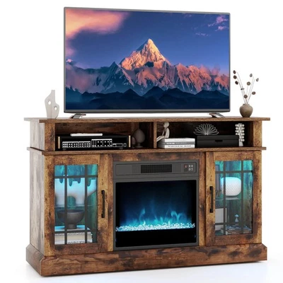 TV Stand with Electric Fireplace LED Lights Remote Controls Storage Cabinets - Image 1 of 4