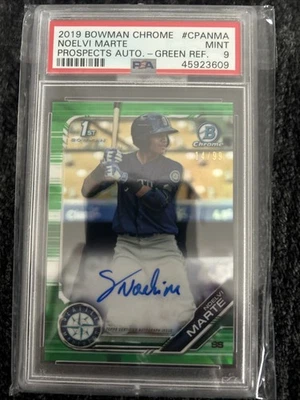 Noelvi Marte 2019 Bowman Chrome Green Refractor 1st Bowman AUTO 14/99 PSA 9 Reds - Image 1 of 2