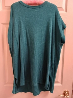 Eileen Fisher  Organic Cotton  Knit TEAL Crew Neck Top w/ Cap Sleeve, SZ L - Image 1 of 4