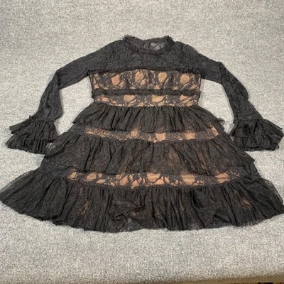 Bailey 44 Black Long Sleeve Lace Mini Dress with Ruffle Skirt - Image 1 of 4