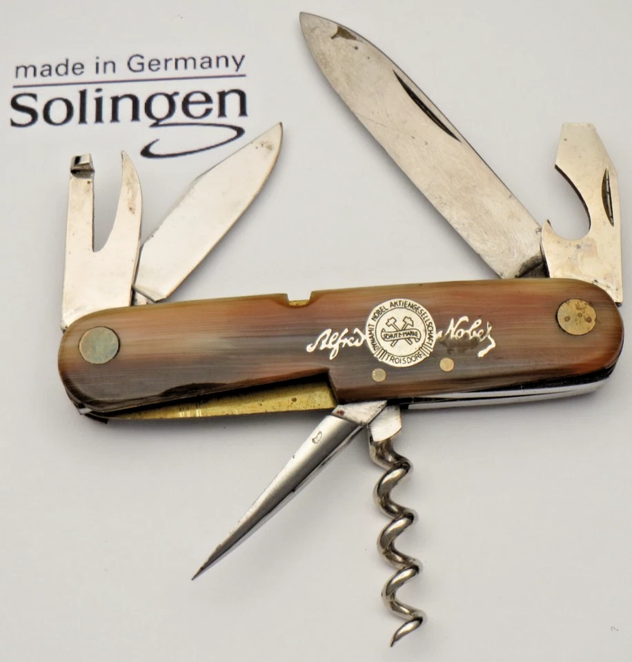 Винтажный W BROCHNACHF SOLINGEN Scout общего назначения нож имитация рожка - ALFRED NOBEL - Изображение 1 из 4