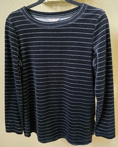 White Stag Velour Cotton Blend Top Womens Sz M Black Silver Metallic Long Sleeve - Picture 1 of 9