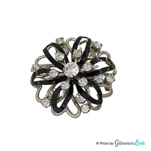 Spilla cuori traforati strass smalto nero tono argento vintage anni 50 - Foto 1 di 7