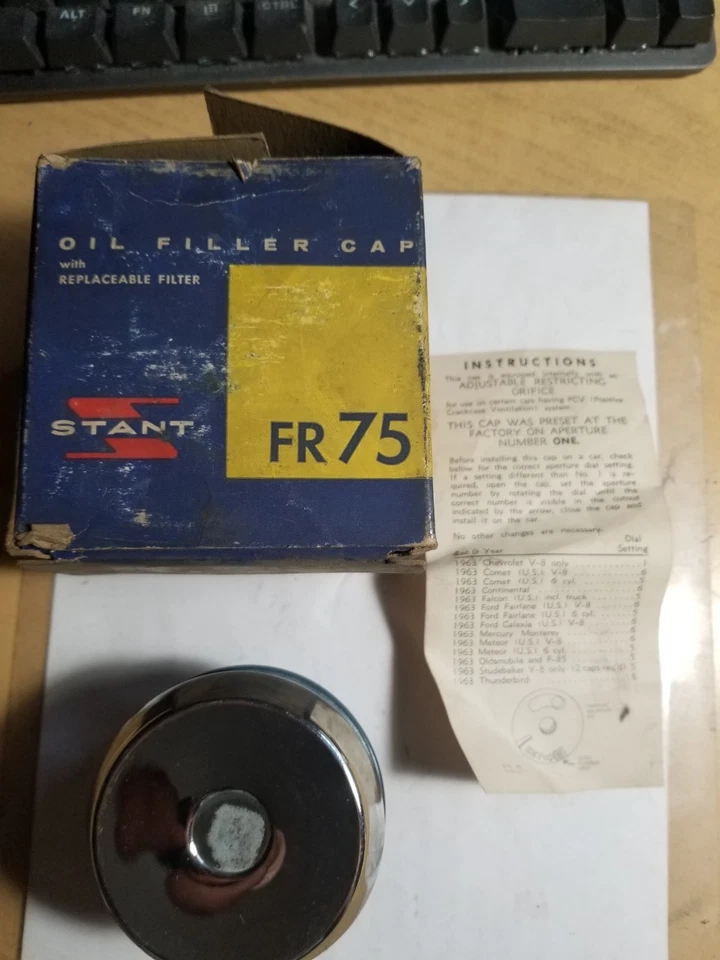 Vintage Stant Mfg FR75 Oil Filler Breather Cap w/ Adjustable Orifice 1963 - Image 1 of 4