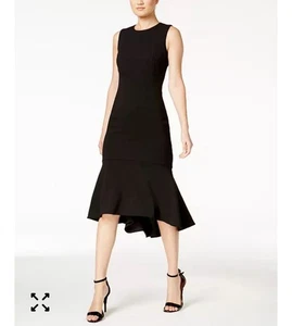 Calvin Klein High Low Midi Crepe Kleid Gr. 4 Schwarz Top Zustand - Bild 1 von 9