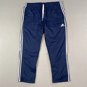 Adidas Pants Mens 2XL Navy Blue Striped Climalite Mesh Lined Warm Up Ankle Zip - Picture 1 of 9