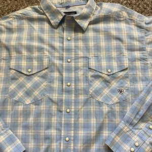 Ariat Pro Series Camicia Uomo 2XL Blu Plaid Malik Classica Bottone a Scatto Manica Lunga - Foto 1 di 11
