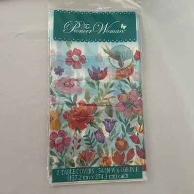 The Pioneer Woman Blooming Plaid Floral Plastic Table Covers 54" x 108" 2 Pack - Image 1 of 3